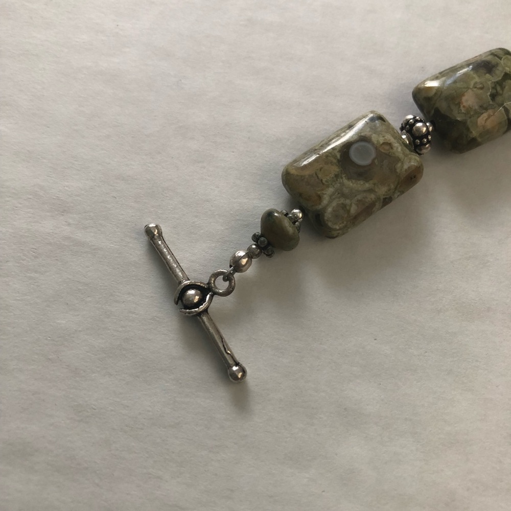 Green 6 Rectangular Jasper Stone Bracelet Toggle … - image 5